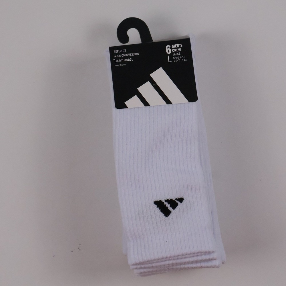 Adidas 6 Pack Superlite Crew Socks White Climacool Large NWT
